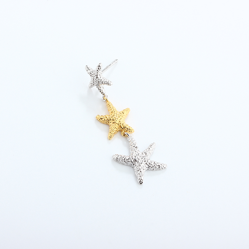 925 Sterling Silver Hammered Ocean Starfish Earrings Studs