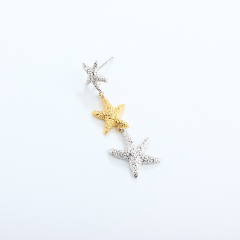 925 Sterling Silver Hammered Ocean Starfish Earrings Studs