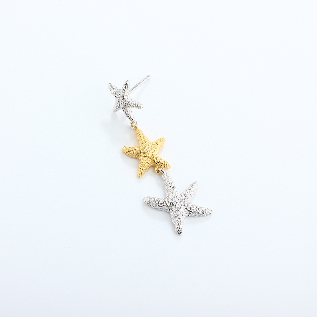 925 Sterling Silver Hammered Ocean Starfish Earrings Studs