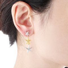 925 Sterling Silver Hammered Ocean Starfish Earrings Studs