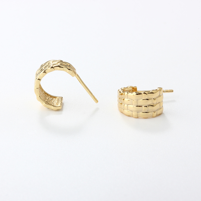 925 Sterling Silver Woven Bar Stud Earrings