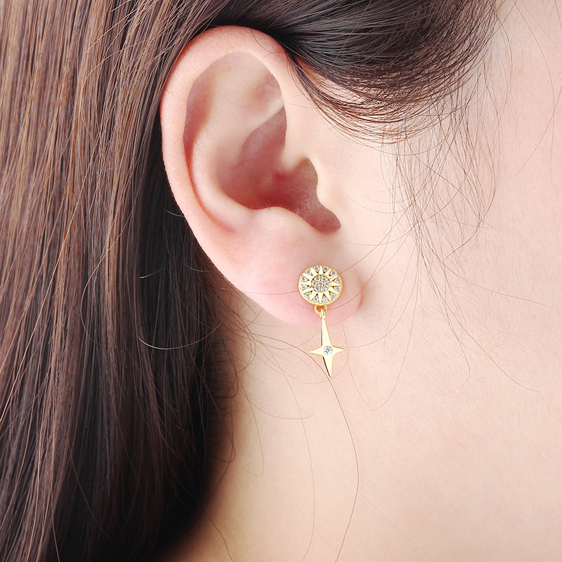 925 Sterling Silver Star and Sun Stud Earrings