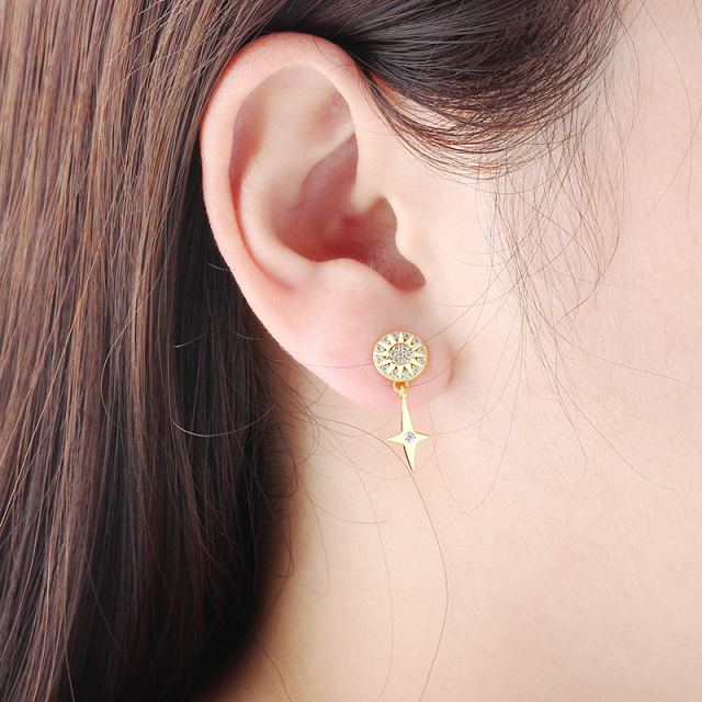 925 Sterling Silver Star and Sun Stud Earrings