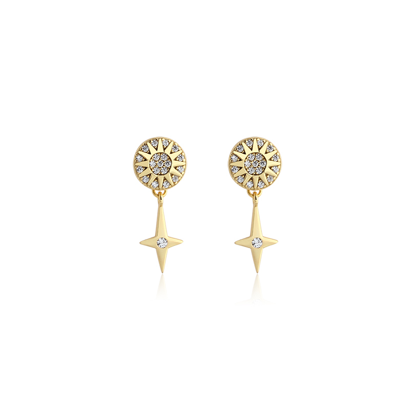 925 Sterling Silver Star and Sun Stud Earrings