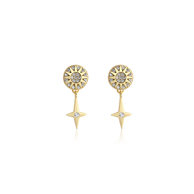 925 Sterling Silver Star and Sun Stud Earrings