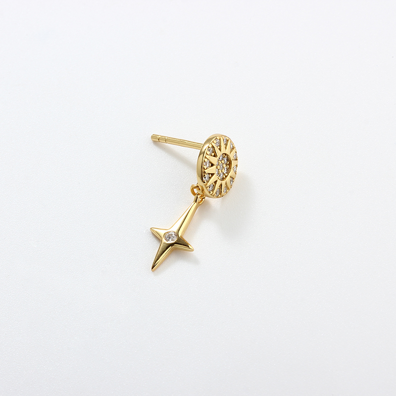 925 Sterling Silver Star and Sun Stud Earrings