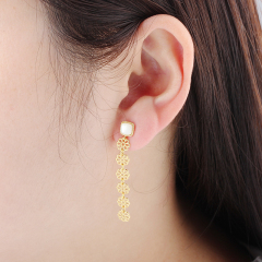 925 Sterling Silver Flower Long Earrings Studs
