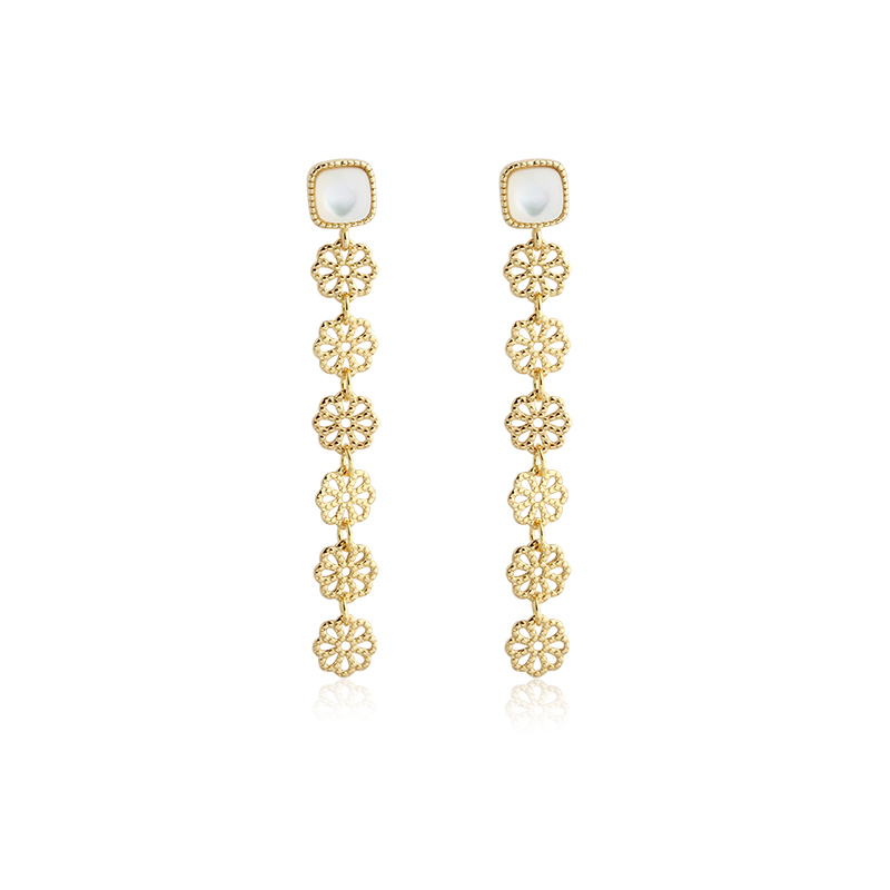 925 Sterling Silver Flower Long Earrings Studs