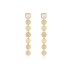 925 Sterling Silver Flower Long Earrings Studs