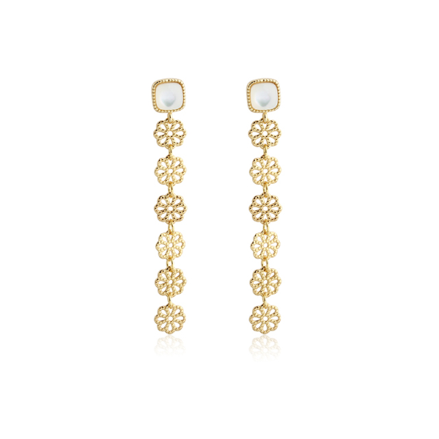925 Sterling Silver Flower Long Earrings Studs