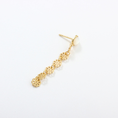 925 Sterling Silver Flower Long Earrings Studs