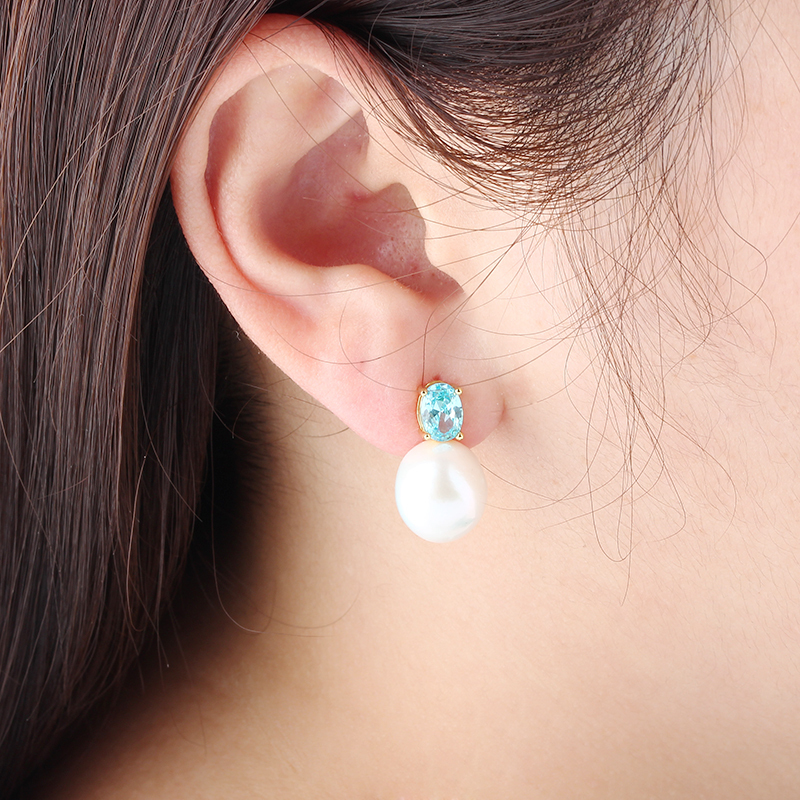 925 Sterling Silver Oval CZ & Pearl Stud Earrings