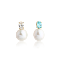 925 Sterling Silver Oval CZ & Pearl Stud Earrings