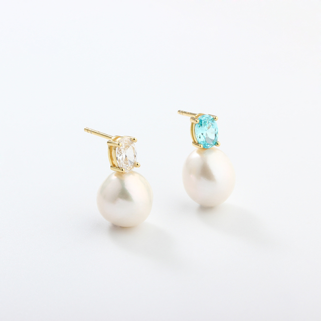 925 Sterling Silver Oval CZ & Pearl Stud Earrings