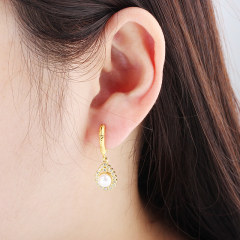 925 Sterling Silver Hammered Pearl Hoop Earrings