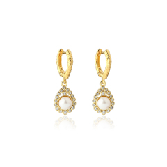 925 Sterling Silver Hammered Pearl Hoop Earrings