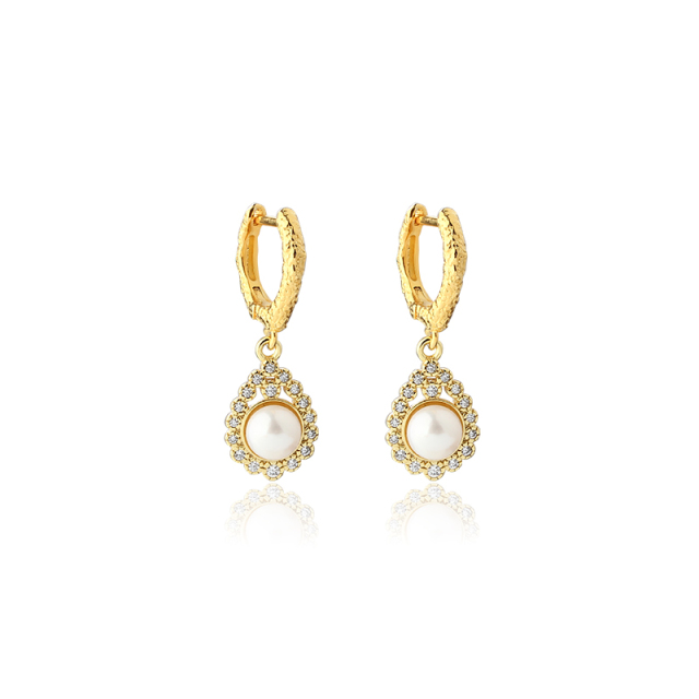 925 Sterling Silver Hammered Pearl Hoop Earrings
