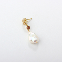 925 Sterling Silver Rose Flower Baroque Pearl Earrings Studs