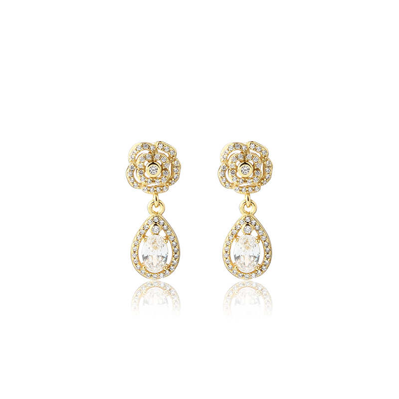 925 Sterling Silver Flower CZ Earrings Studs