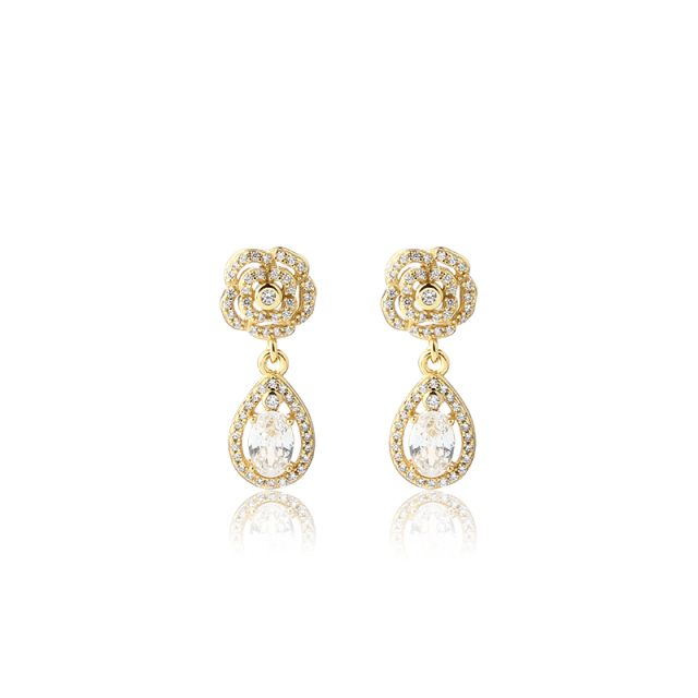 925 Sterling Silver Flower CZ Earrings Studs