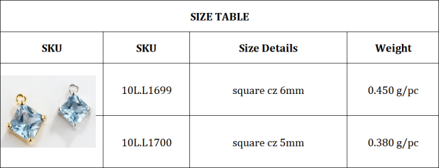 925 Sterling Silver Square Shape 5mm Colorful CZ Charm