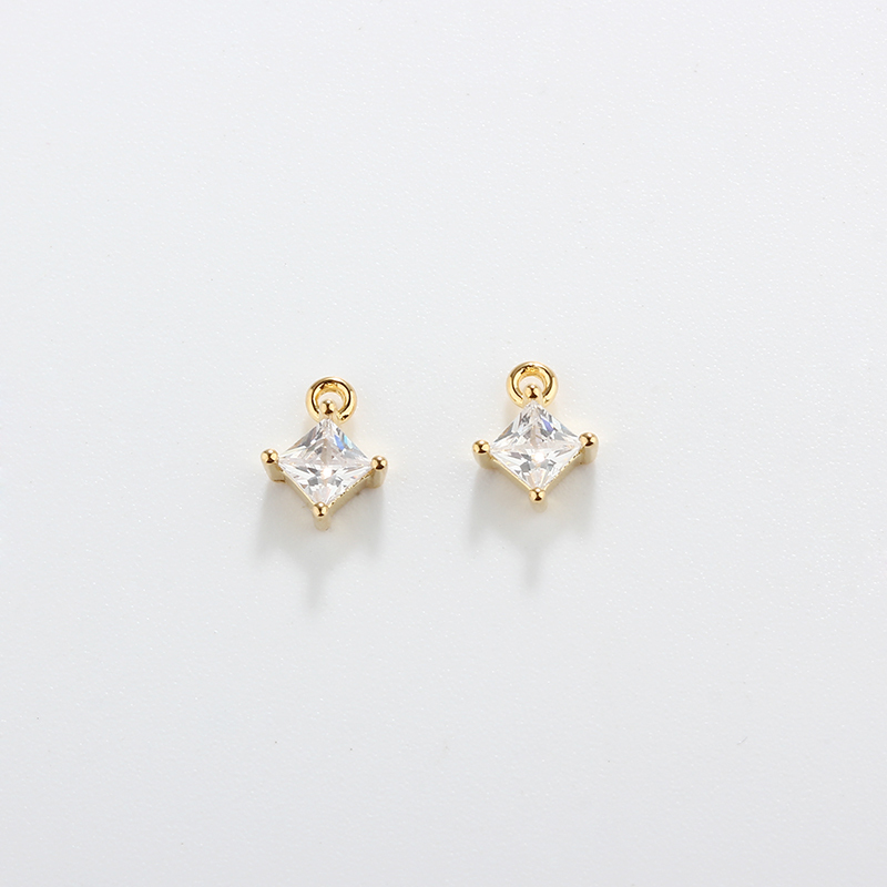 925 Sterling Silver Square Shape 5mm Colorful CZ Charm