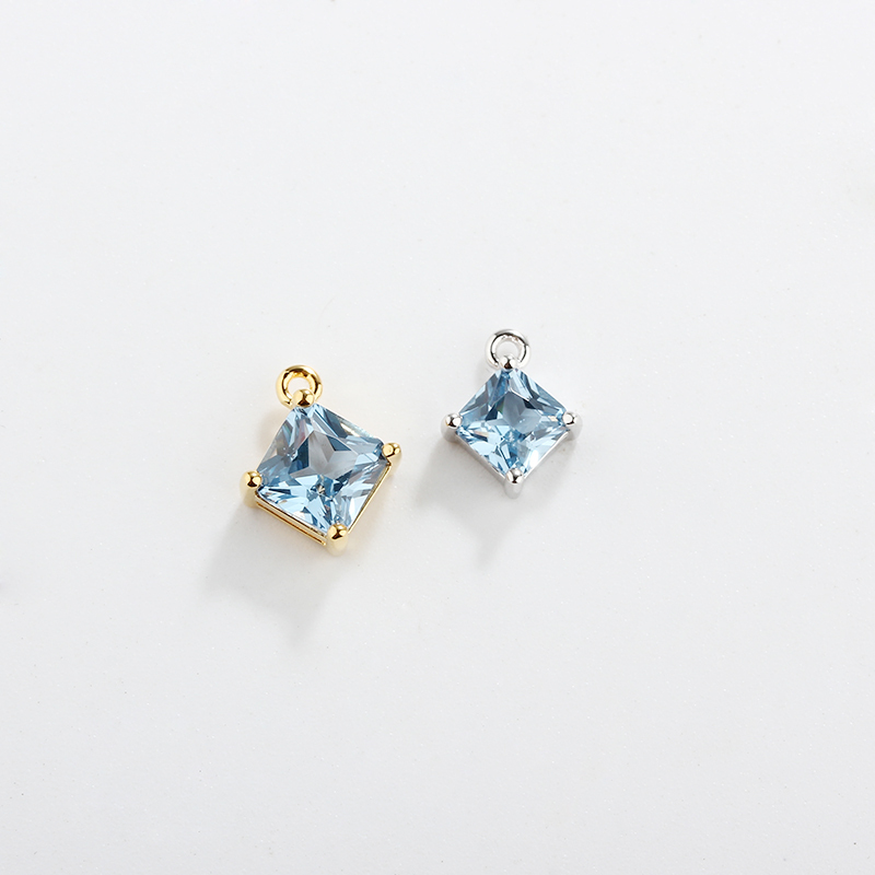 925 Sterling Silver Square Shape 5mm Colorful CZ Charm