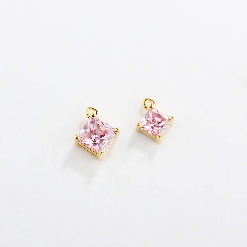 925 Sterling Silver Square Shape 5mm Colorful CZ Charm