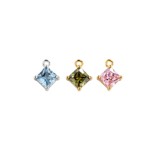 925 Sterling Silver Square Shape 5mm Colorful CZ Charm