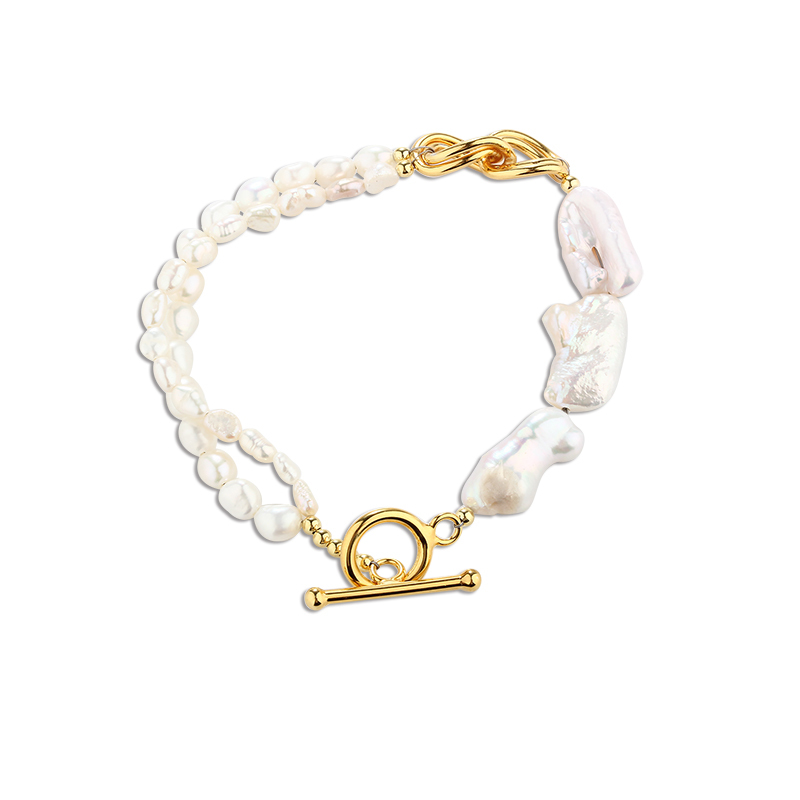 925 Sterling Silver Dual-Style Baroque Pearl Knot Toggle Clasp Bracelet