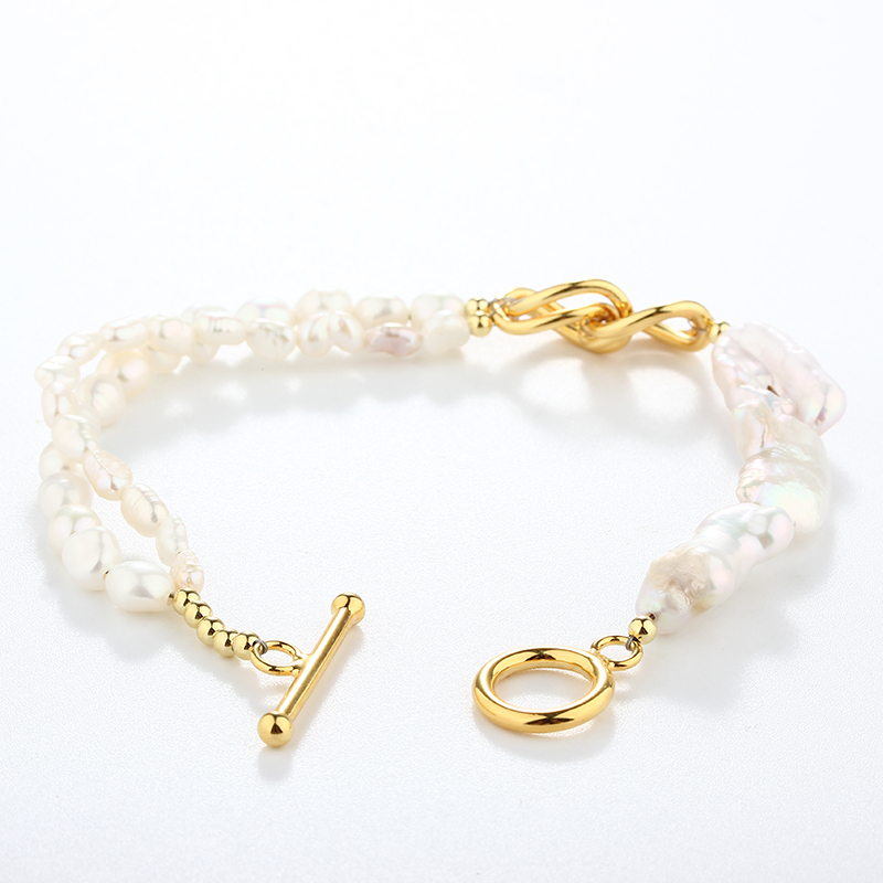 925 Sterling Silver Dual-Style Baroque Pearl Knot Toggle Clasp Bracelet