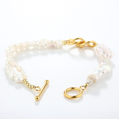 925 Sterling Silver Dual-Style Baroque Pearl Knot Toggle Clasp Bracelet