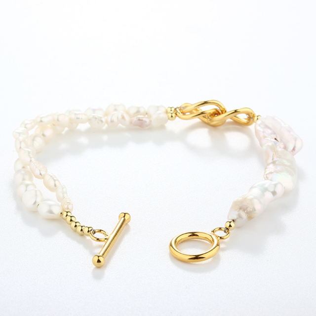 925 Sterling Silver Dual-Style Baroque Pearl Knot Toggle Clasp Bracelet