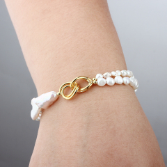 925 Sterling Silver Dual-Style Baroque Pearl Knot Toggle Clasp Bracelet