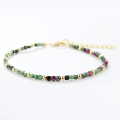 925 Sterling Silver Ruby Zoisite Cube Bead & Gold Bead Bracelet