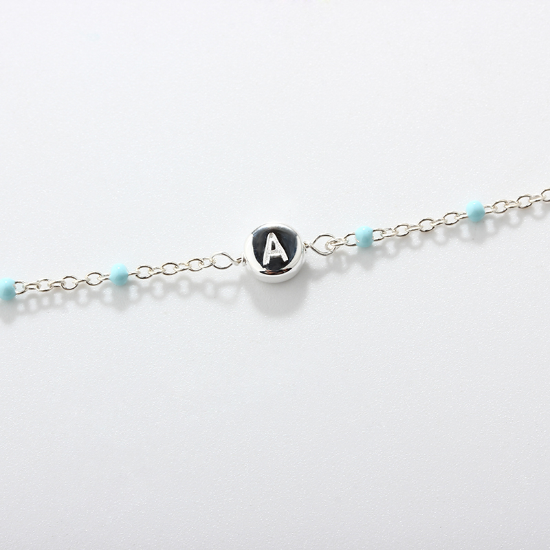 925 Sterling Silver Custom Color Resin Bead Silver Chain Bracelet