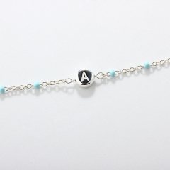 925 Sterling Silver Custom Color Resin Bead Silver Chain Bracelet