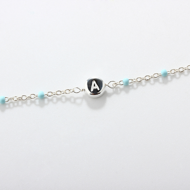 925 Sterling Silver Custom Color Resin Bead Silver Chain Bracelet