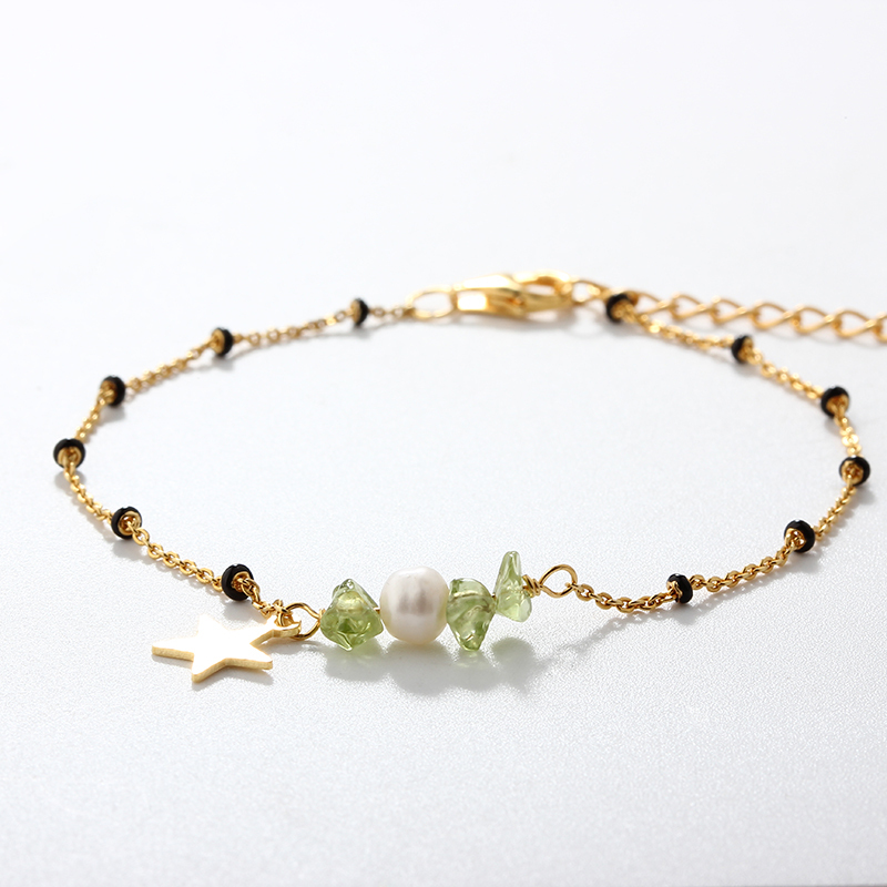 925 Sterling Silver Peridot, Pearl & Star Charm Bracelet
