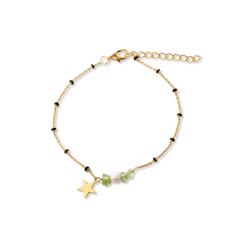 925 Sterling Silver Peridot, Pearl & Star Charm Bracelet