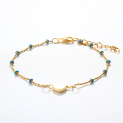 925 Sterling Silver Blue Enamel Bead & Heart Charm Bracelet