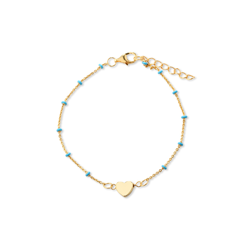 925 Sterling Silver Blue Enamel Bead & Heart Charm Bracelet