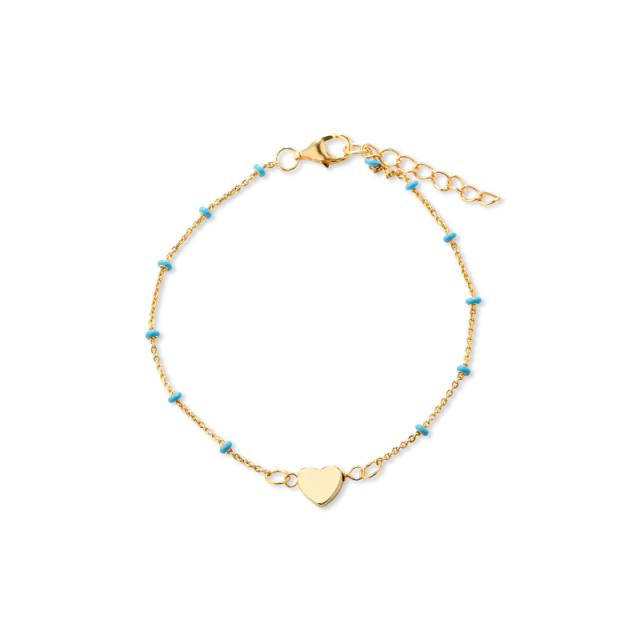 925 Sterling Silver Blue Enamel Bead & Heart Charm Bracelet