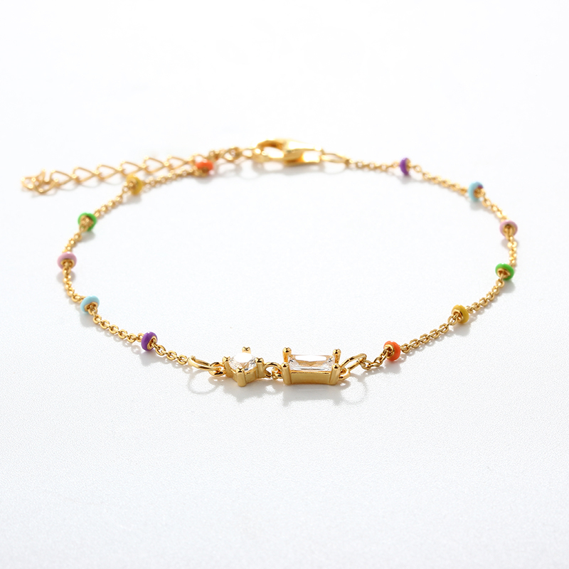 925 Sterling Silver Rainbow Enamel Bead & Baguette Crystal Bracelet