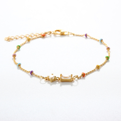 925 Sterling Silver Rainbow Enamel Bead & Baguette Crystal Bracelet
