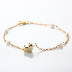 925 Sterling Silver Pearl & Heart Bead Bracelet