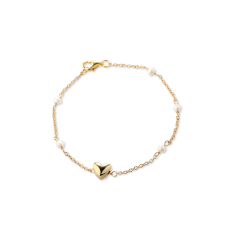 925 Sterling Silver Pearl & Heart Bead Bracelet
