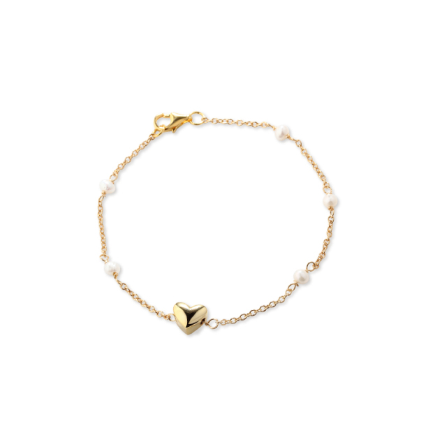 925 Sterling Silver Pearl & Heart Bead Bracelet