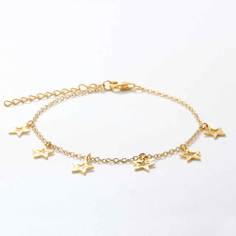 925 Sterling Silver Hollow Star Charm Tassel Bracelet