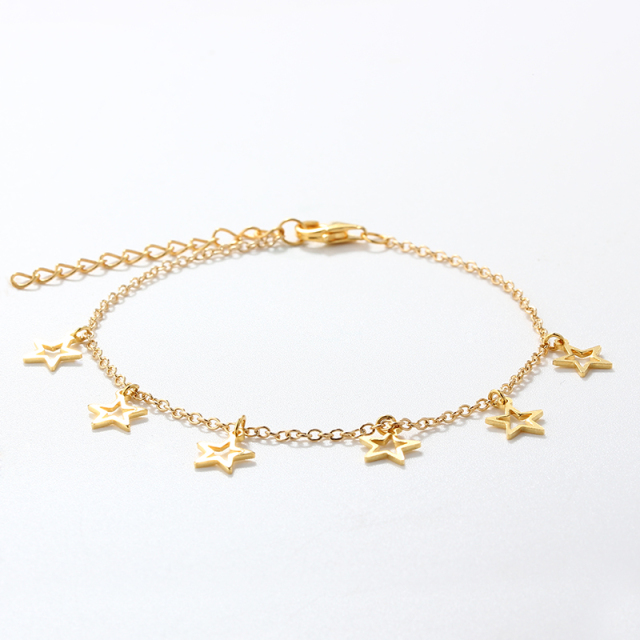 925 Sterling Silver Hollow Star Charm Tassel Bracelet